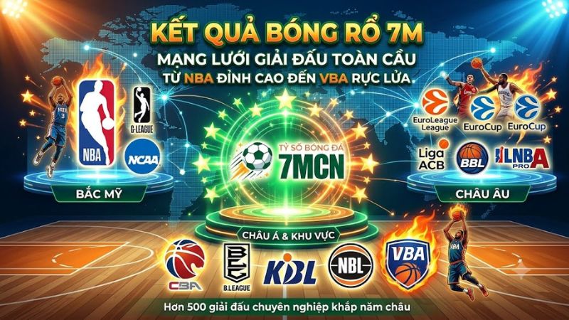 Giao diện bảng kết quả bóng rổ trực tuyến NBA và các giải đấu lớn trên 7m