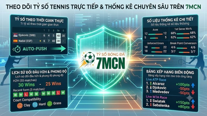 Giao diện bảng tỷ số trực tiếp và thông số kỹ thuật trận đấu quần vợt tại 7mcn Giao diện bảng tỷ số trực tiếp và thông số kỹ thuật trận đấu quần vợt tại 7mcn