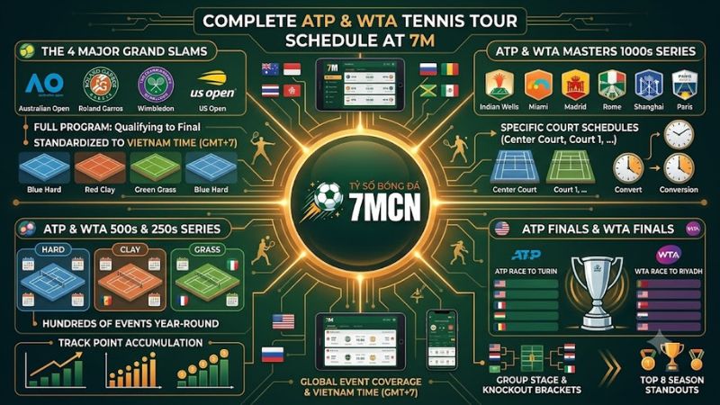 Lịch thi đấu chi tiết các giải Tennis Grand Slam và ATP Masters trên hệ thống 7m Lịch thi đấu chi tiết các giải Tennis Grand Slam và ATP Masters trên hệ thống 7m
