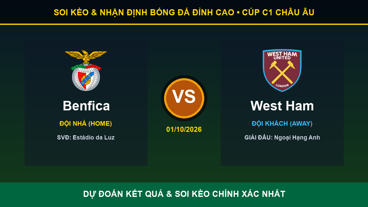 soi kèo 7M trận Benfica và West Ham - Banner đối đầu Benfica vs West Ham