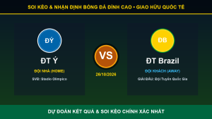Tỷ lệ kèo 7M trận ĐT Ý và ĐT Brazil ngày 26/10/2026